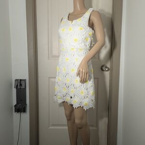 Aqua Mini Dress with Neon Yellow Floral Details